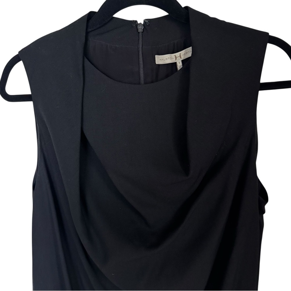 Halston Heritage Black Wool Blend Draped Sheath Dress - Size 8